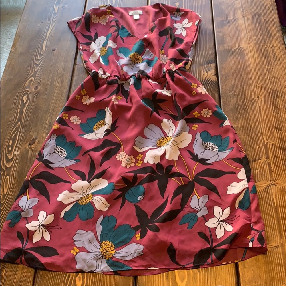 Loft Purple floral V-neck dress